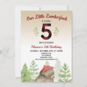 Invitation Lumberjack Woodland Forest Bear 5e fête d'annivers (Devant)