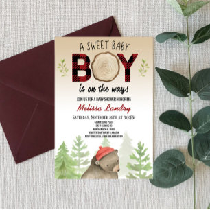 Invitation Lumberjack Woodland Forest Bear Baby shower garçon