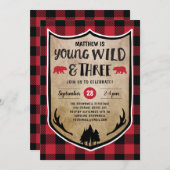 Invitation Lumberjack Young Wild et Three Birday Party (Devant / Derrière)