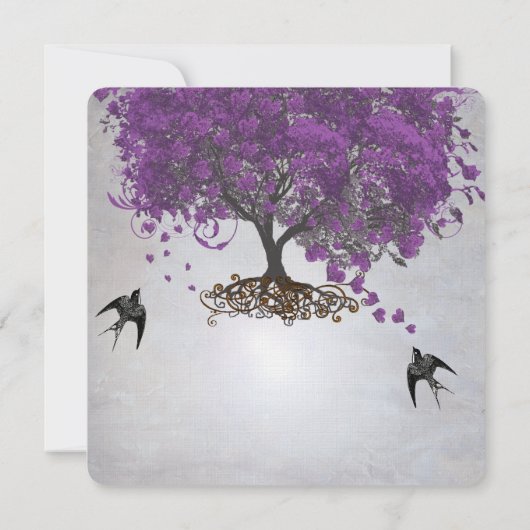 Invitation Lumière argentée Mariage de feuille de coeur pourp (Dos)