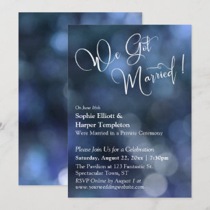 Invitation Lumière Bokeh Bleue & Typographie "Nous sommes mar