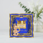 Invitation Lumière Brunette Prince Baby shower Garçon Bleu Or (Debout devant)