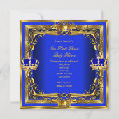 Invitation Lumière Brunette Prince Baby shower Garçon Bleu Or (Dos)