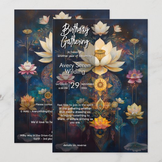 Invitation Lumière Céleste | Dessin de Fleur de Lotus (Devant / Derrière)