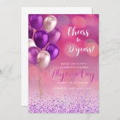 Invitation Lumière circulaire rose fuchsia avec ballons viole (Devant / Derrière)