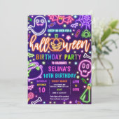 Invitation Lumière Dans Le Neon Noir Halloween Fête Anniversa (Debout devant)