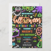 Invitation Lumière Dans Le Neon Noir Halloween Fête Anniversa (Devant)