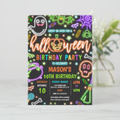Invitation Lumière Dans Le Neon Noir Halloween Fête Anniversa (Debout devant)