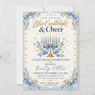 Invitation Lumière de bougie bleue et joie de Hanoukka