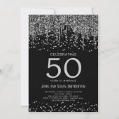 Invitation Lumière de chaîne argentée scintillante noire 50e (Devant)
