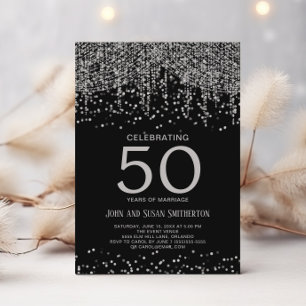 Invitation Lumière de chaîne argentée scintillante noire 50e