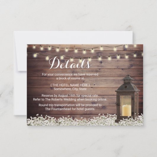 Invitation Lumière de corde de lanterne de grange rustique Dé (Devant)