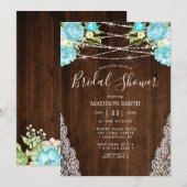 Invitation Lumière de corde rustique Aqua Mint Fleurale pour (Devant / Derrière)