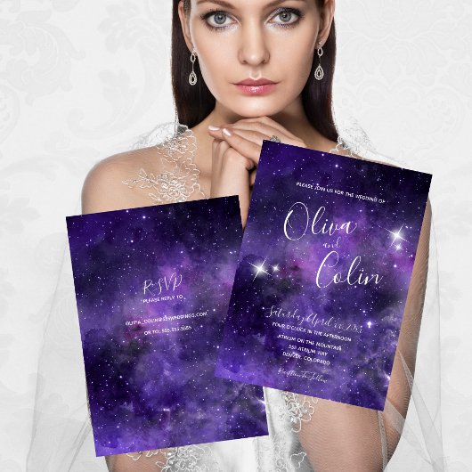 Invitation Lumière de nuit romantique violette avec RSVP