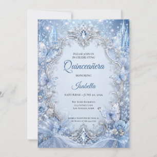 Invitation Lumière d'hiver Bleu Argent Princesse Quinceañera