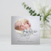 Invitation Lumière Élégante Bleue Photo Baptême (Debout devant)