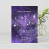 Invitation Lumière étoile, violet, Mariage blanc (Debout devant)