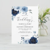 Invitation Lumière florale bleu Dusty de la marine tout en un (Debout devant)