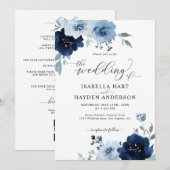 Invitation Lumière florale bleu Dusty de la marine tout en un (Devant / Derrière)