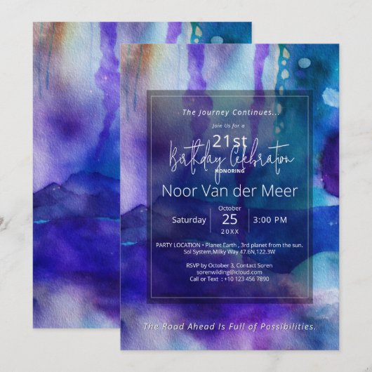 Invitation Lumière fluide | Aquarelle abstraite (Devant / Derrière)