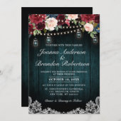 Invitation Lumière guirlande florale de Bourgogne Mariage Pot (Devant / Derrière)