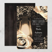 Invitation Lumière Lanterne Rustique Dorée Roses Douze Belles (Devant / Derrière)