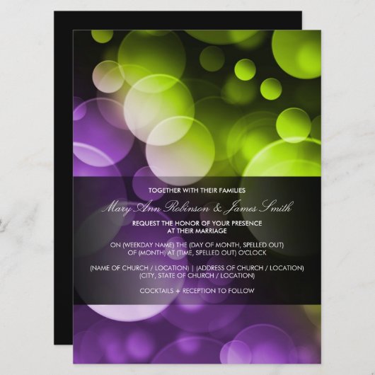 Invitation Lumière Mariage moderne sur la chaux violette noct (Devant / Derrière)