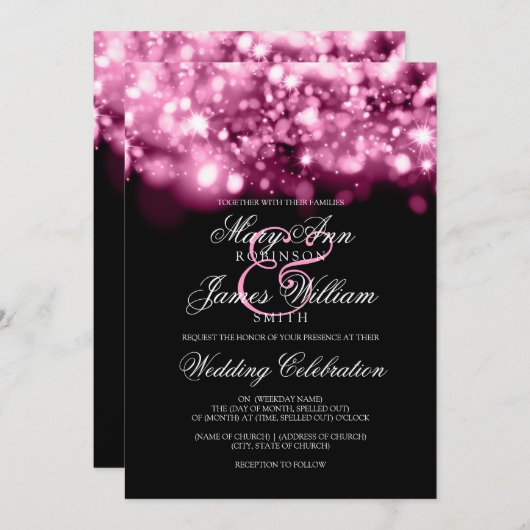 Invitation Lumière Mariage rose (Devant / Derrière)