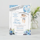 Invitation Lumière mexicaine Bleu et argent Charro Let's Fies (Debout devant)