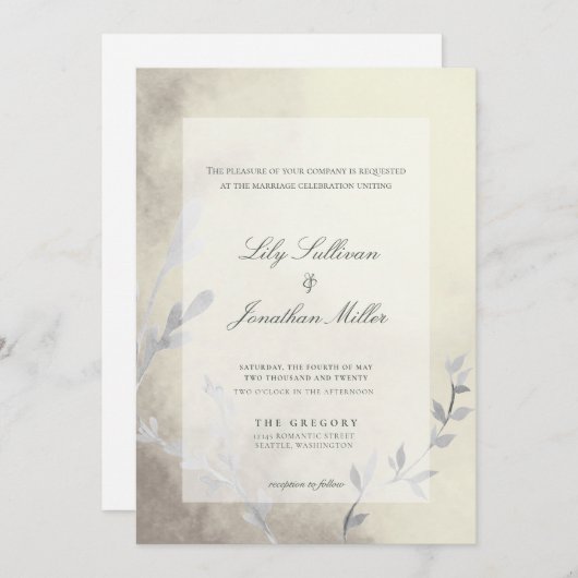 Invitation Lumière moderne et Mariage monochrome Airy Etherea (Devant / Derrière)