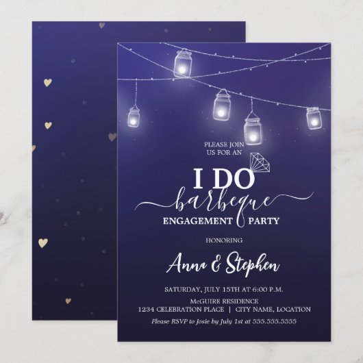 Invitation Lumière Romantique de Pot Mason Je Fait du BBQ Fêt (Devant / Derrière)