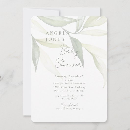 Invitation Lumière Sage Moderne Botanique Baby shower Moderne (Devant)