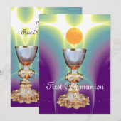 Invitation LUMIÈRE SPIRITUELLE 1ère Communion sainte / Christ (Devant / Derrière)