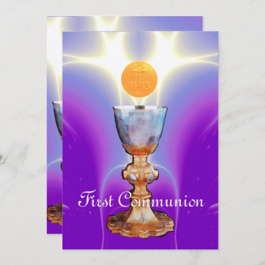 Invitation LUMIÈRE SPIRITUELLE 1ère Communion sainte / Christ (Devant / Derrière)