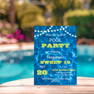 Invitation Lumière sur la piscine Citrus Lemon Sweet 16 Anniv