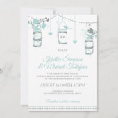 Invitation Lumière Turquoise Mason Jar mariage bois Invitatio (Devant)
