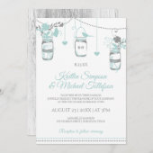 Invitation Lumière Turquoise Mason Jar mariage bois Invitatio (Devant / Derrière)