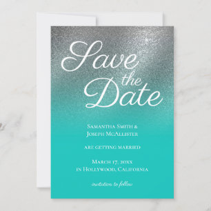 Invitation Lumière Turquoise Silver Fine Parties scintillant 