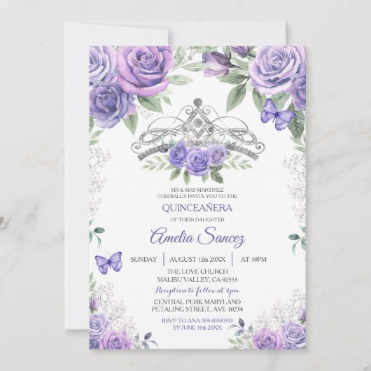 Invitation Lumière violet Espagnol fille douce 16e anniversai (Devant)