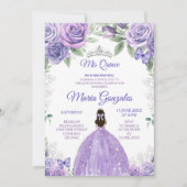 Invitation Lumière violet et argent Floral Charra Mis XV Anos (Devant)