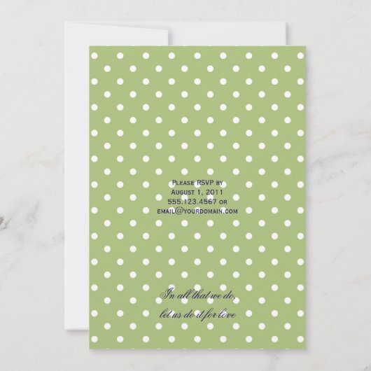 Invitation Lumière Violet foncé à pois vert clair Mariage apr (Dos)