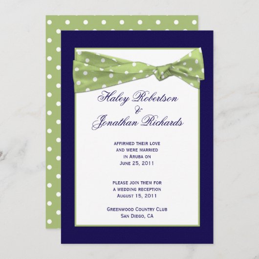 Invitation Lumière Violet foncé à pois vert clair Mariage apr (Devant / Derrière)