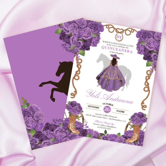 Invitation Lumière violet occidental Charro Vestidos Quinceañ