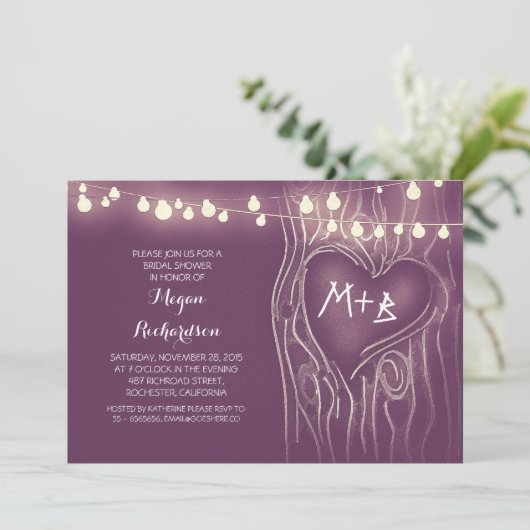 Invitation lumière violette arbre romantique douche nuptiale (Debout devant)