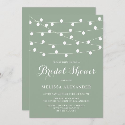 Invitation Lumières à chaîne lunaire Sage Green Fête des mari (Devant / Derrière)