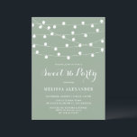 Invitation Lumières à chaîne lunaire Sage Green Sweet 16 Part<br><div class="desc">Cette invitation sucrée,  élégante et fantaisiste à 16 fêtes,  présente des lumières de fée en suspension blanche sur un arrière - plan vert sage. Personnalisez en ajoutant vos détails. Cette invitation au sweet sixteen vert sauge est parfaite pour des fêtes d'anniversaire en plein air.</div>