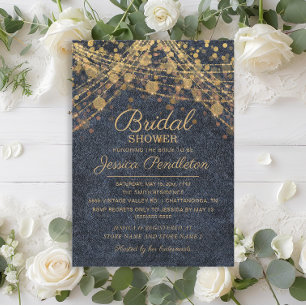 Invitation Lumières à cordes bleues et or Rustic Glam pour la