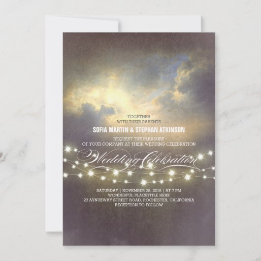 Invitation lumières à cordes coucher de soleil dramatique (Devant)