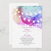 Invitation lumières à cordes d'aquarelle mariage romantique (Devant / Derrière)