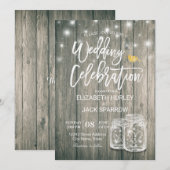 Invitation Lumières à cordes de bocal en bois rustique weddin (Devant / Derrière)